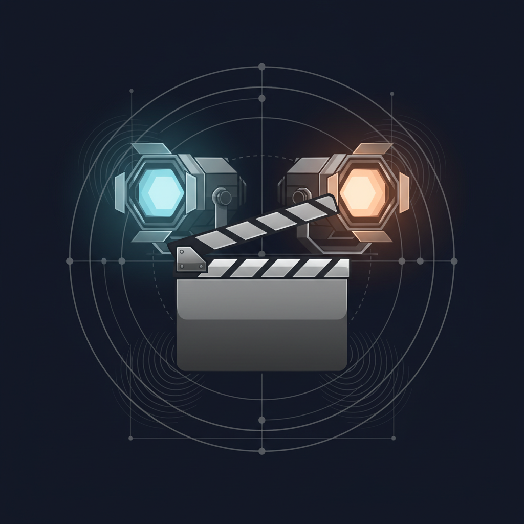 Sinema yönetmeni klaketi ve film prodüksiyon ekipmanı