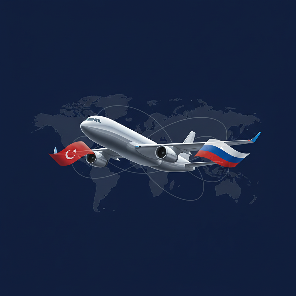 Kargo uçağı ile Türkiye ve Rusya bayrakları